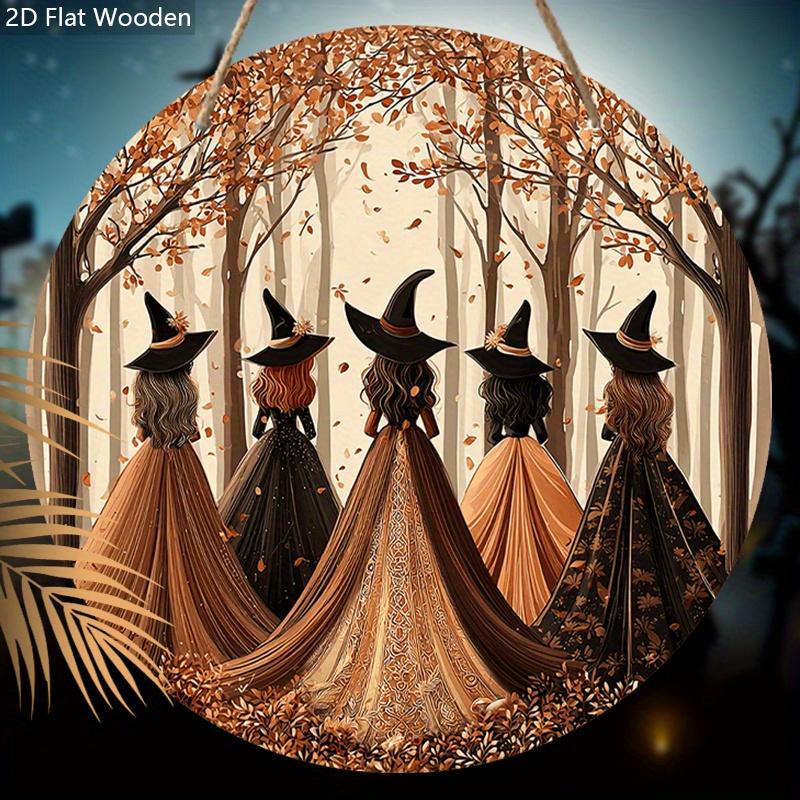 Halloween Wooden Sign with Witches Pattern Design - Charming Decorative Sign and Plaques - Ideal Front Door Decor - Halloween Decor