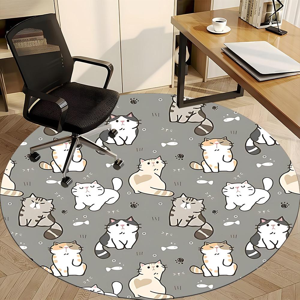 1pc Cats Fish Office Round Area Rug, Under Office Chairs Bedroom Living Room Home Decor, Room Deco