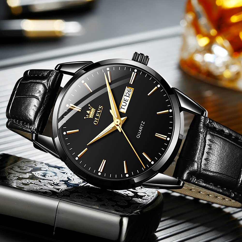 Men's Business Watch with Leather Band, Stylish Waterproof Watch with Calendar Display and Luminous Function, Perfect Gift for Men