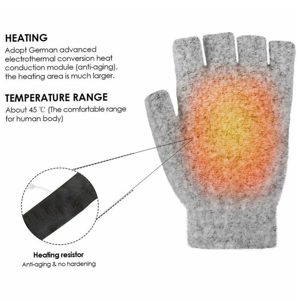

1 Pair Gloves Heating Fiber Winter Hands Warm Gloves Knitting USB Heated Half Finger Warmer Grey