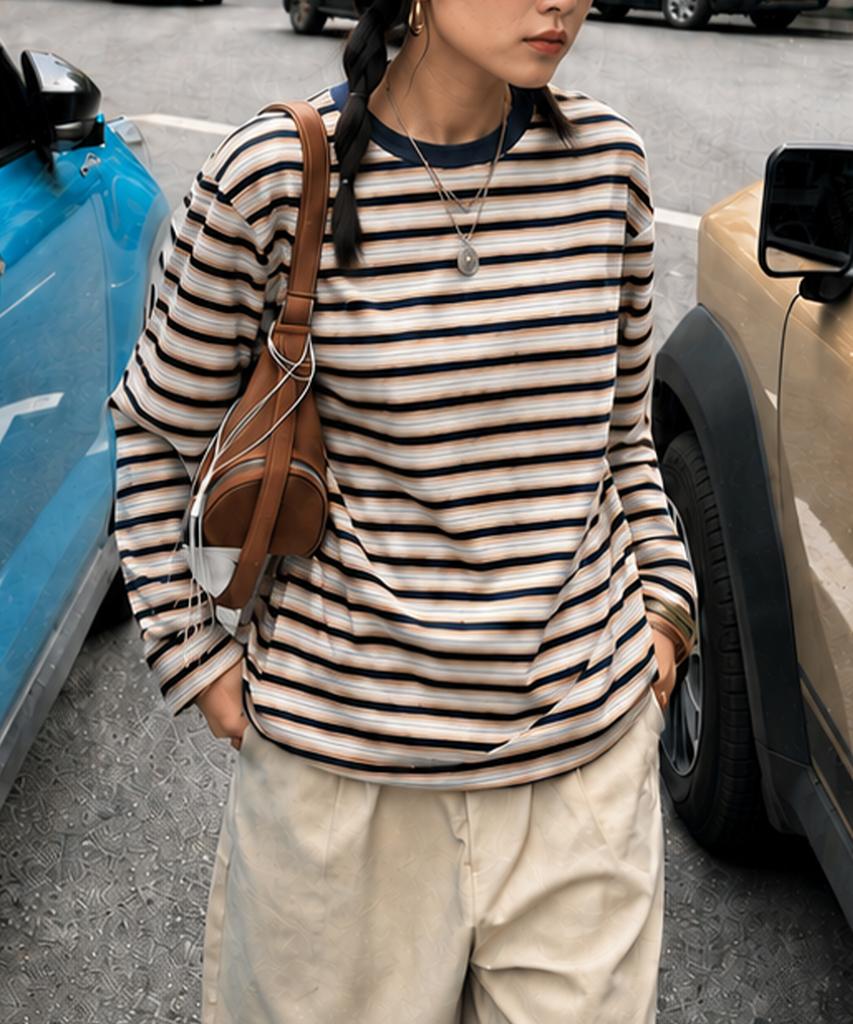 MOAA Retro Multi Stripe Long Sleeve Tee (Navy)