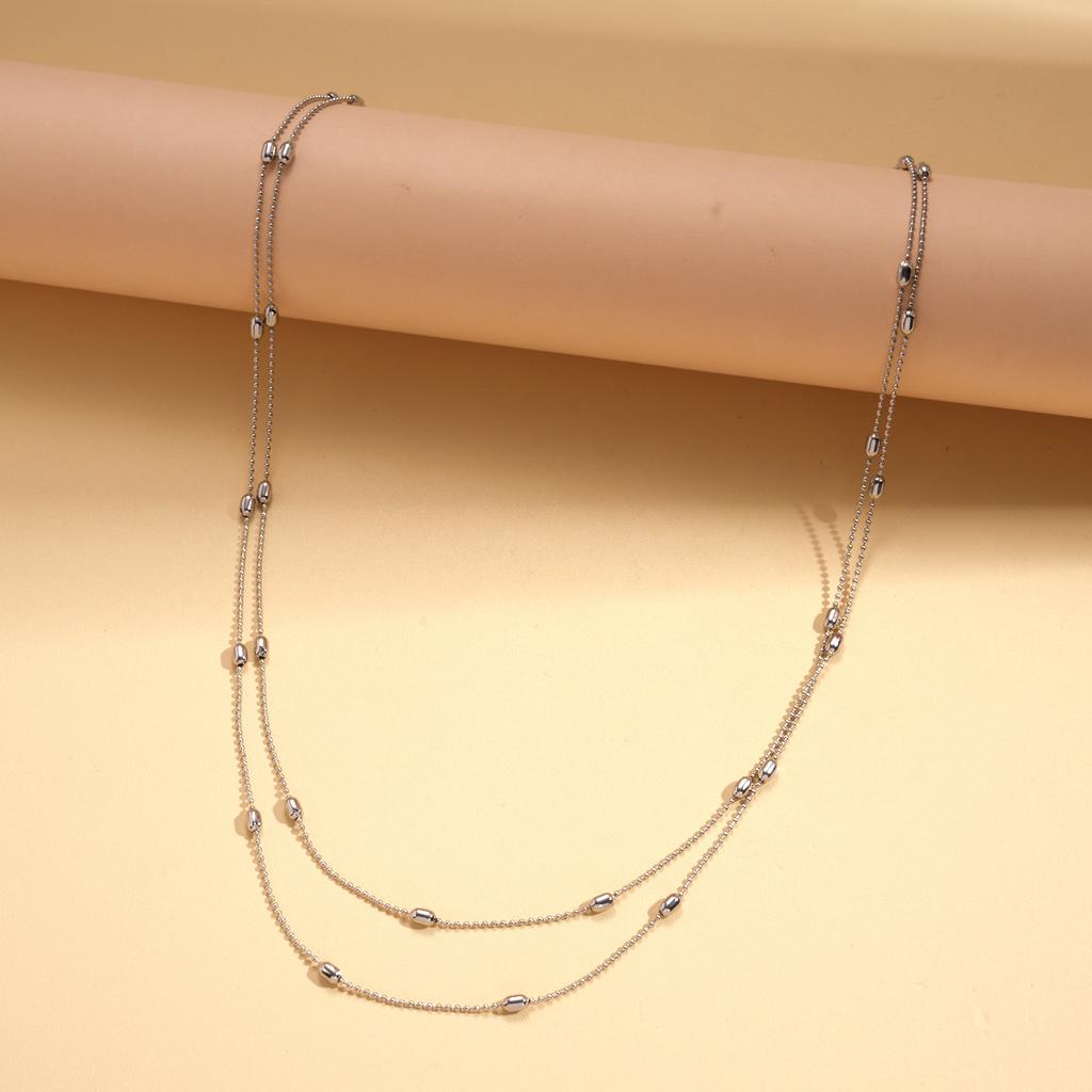 Metallic Rice Beaded Oval Stackable Sweater Chain Fashion Versatile Necklace