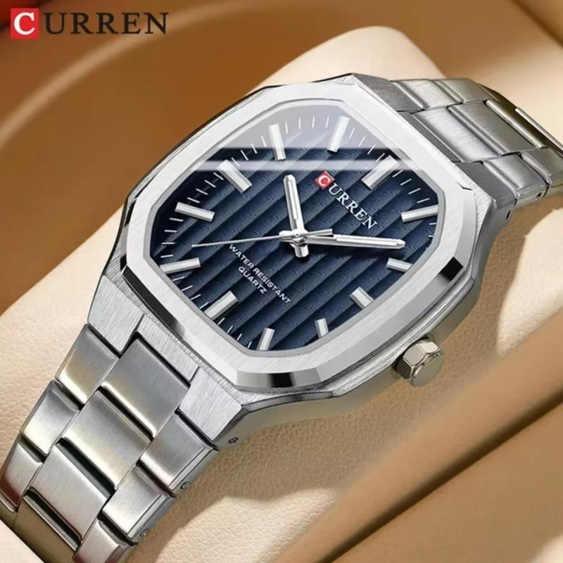 CURREN Men Quartz Watch Fashion Business Simple Leisure Silvery Stainless Steel Strap Wristwatch
