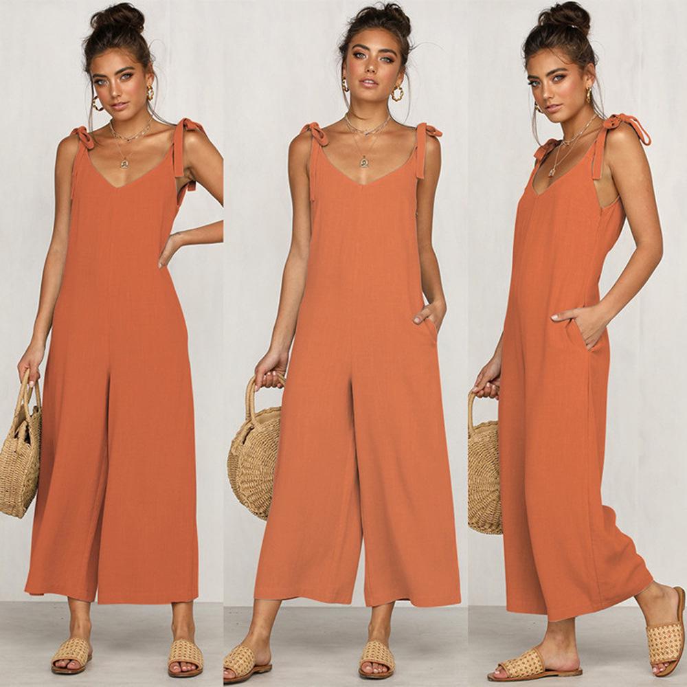 European & American Women's Summer Bow Strap Capri Jumpsuit