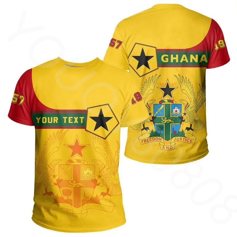 

(Custom) African Region Men s Round Neck Short Sleeve Summer T-Shirt 3D Printing Ghana Tee Pentagon Style S