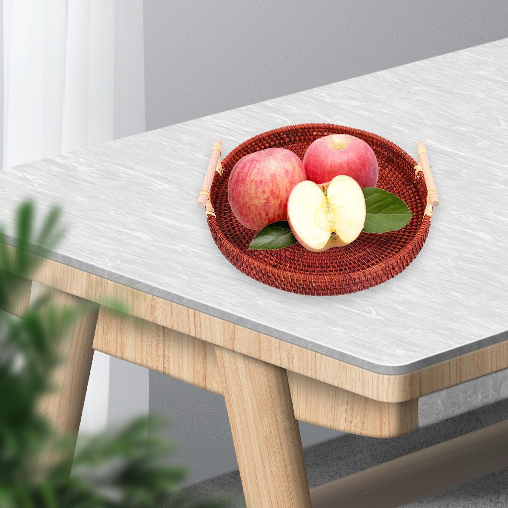 

Round Rattan Basket Durable Handwoven Bread Decorative Organizer Rustic Style Snacks Biscuits with Dark Brown Medium