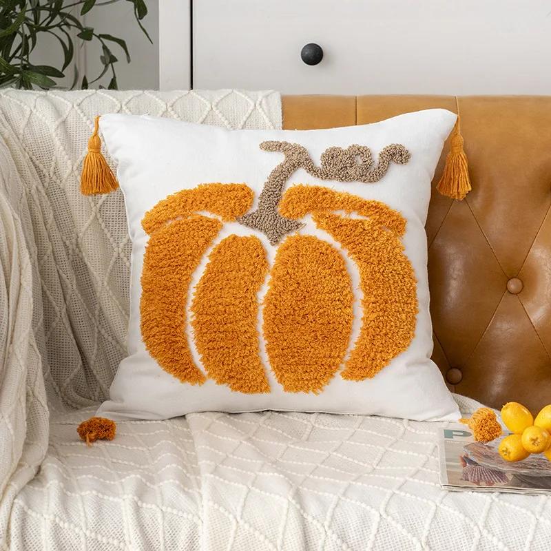 Halloween Plush Cushion Cover Embroidered Halloween Pumpkin Cushion Cover Halloween Decorative Sofa Cushion Covers