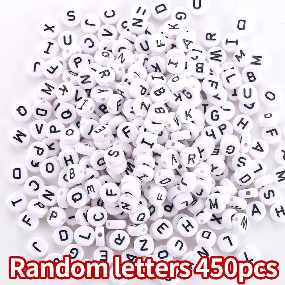 110/220/450Pcs Black On White Alphabet Beads Round Acrylic Letter Beads 7mm White Letter Beads Letters A-Z Beads for Jewellery Crafts(7mm Black-White)