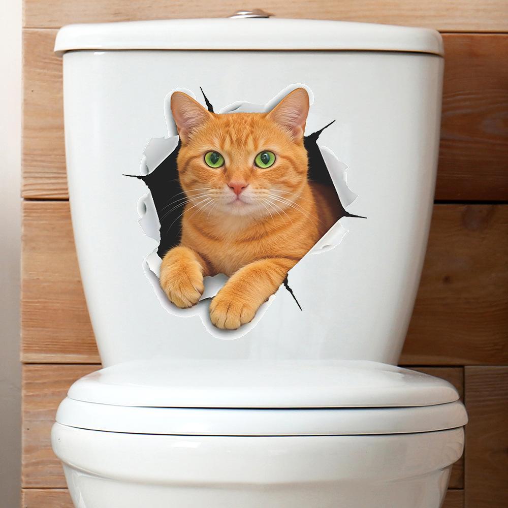 3D Kočka s rozbitou zdí Samolepky na zeď Vodotěsné Odnímatelné Samolepicí Samolepky na WC do Koupelny Domácí Dekorace