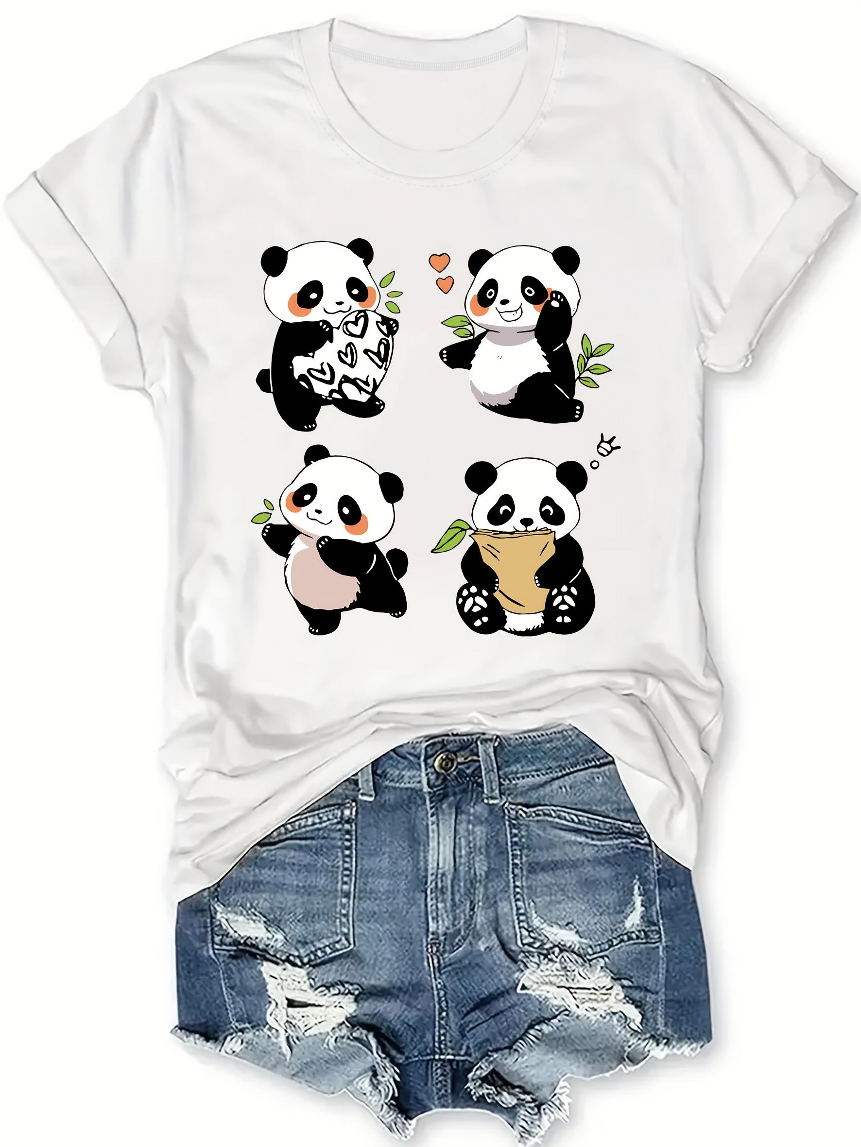 

Chic Panda Print Womens Crew Neck Short Sleeve TShirt Casual Comfortable Breathable and Soft Top Clothing XL