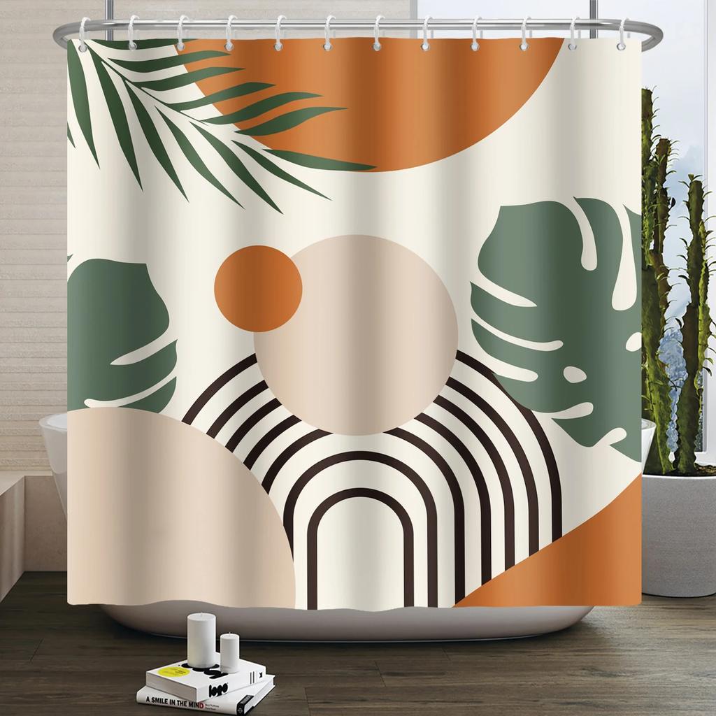 Nordic Wind Boho Shower Curtain for Bathroom Abstract Mid Century Modern Minimalist Geometric Arch Beige Bohemian Bath Curtain