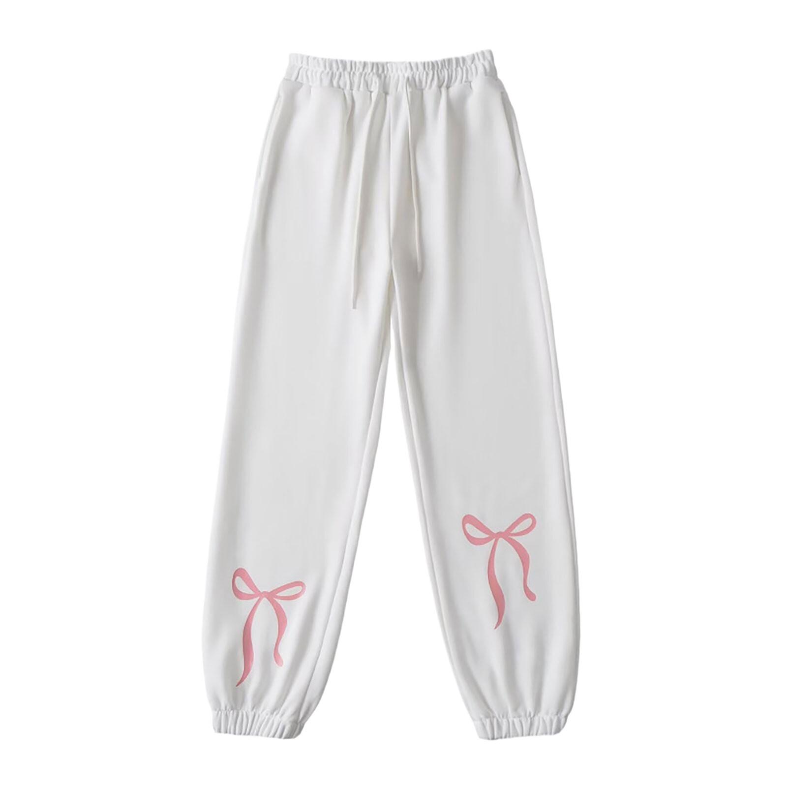 

Женские повседневные модные брюки для отдыха с принтом бантов, спортивные брюки, брюки с эластичной талией на шнурке, брюки с завязками на шнурке M белый