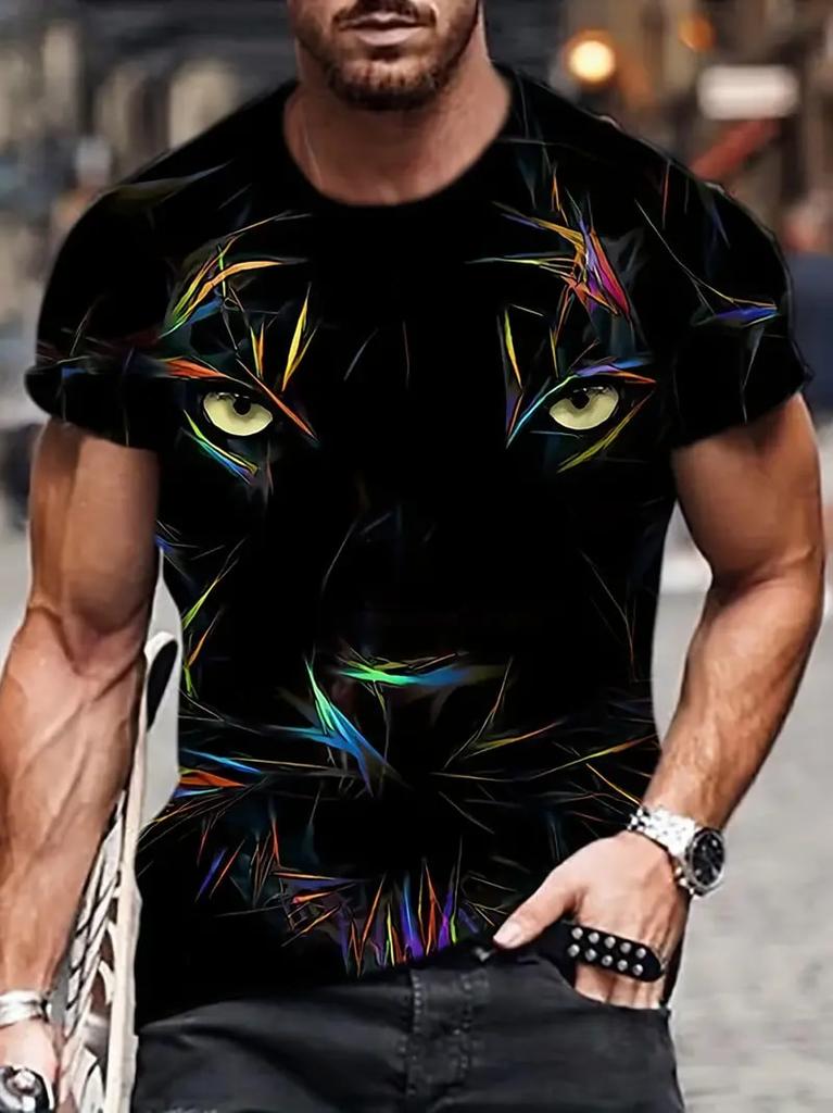 Trend Men's Fierce Wild Leopard 3D T-shirt Fashion Cool Daily T shirt Oudoor Short Sleeve Top Street Personality Summer Clothing