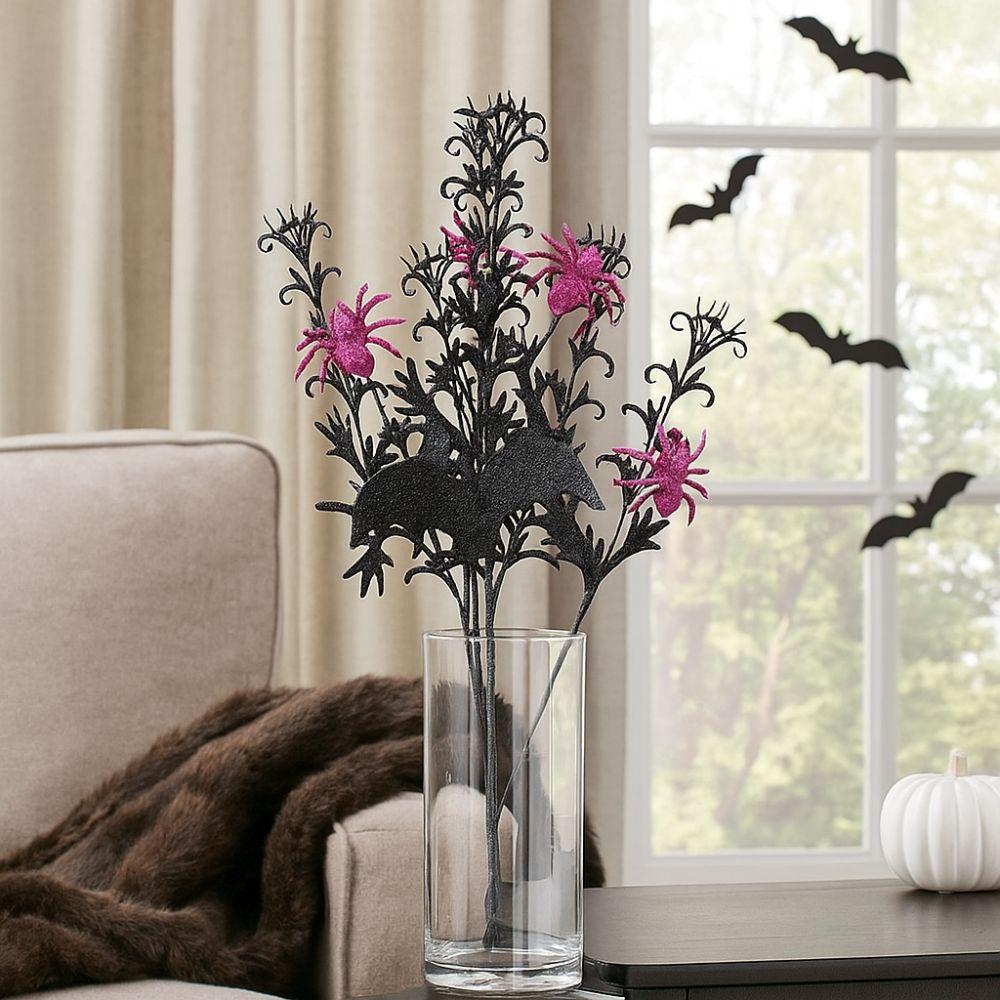 Spooky Black Halloween Bats Spiders Branch Realistic Simulation Bats Flower Happy Halloween Decor