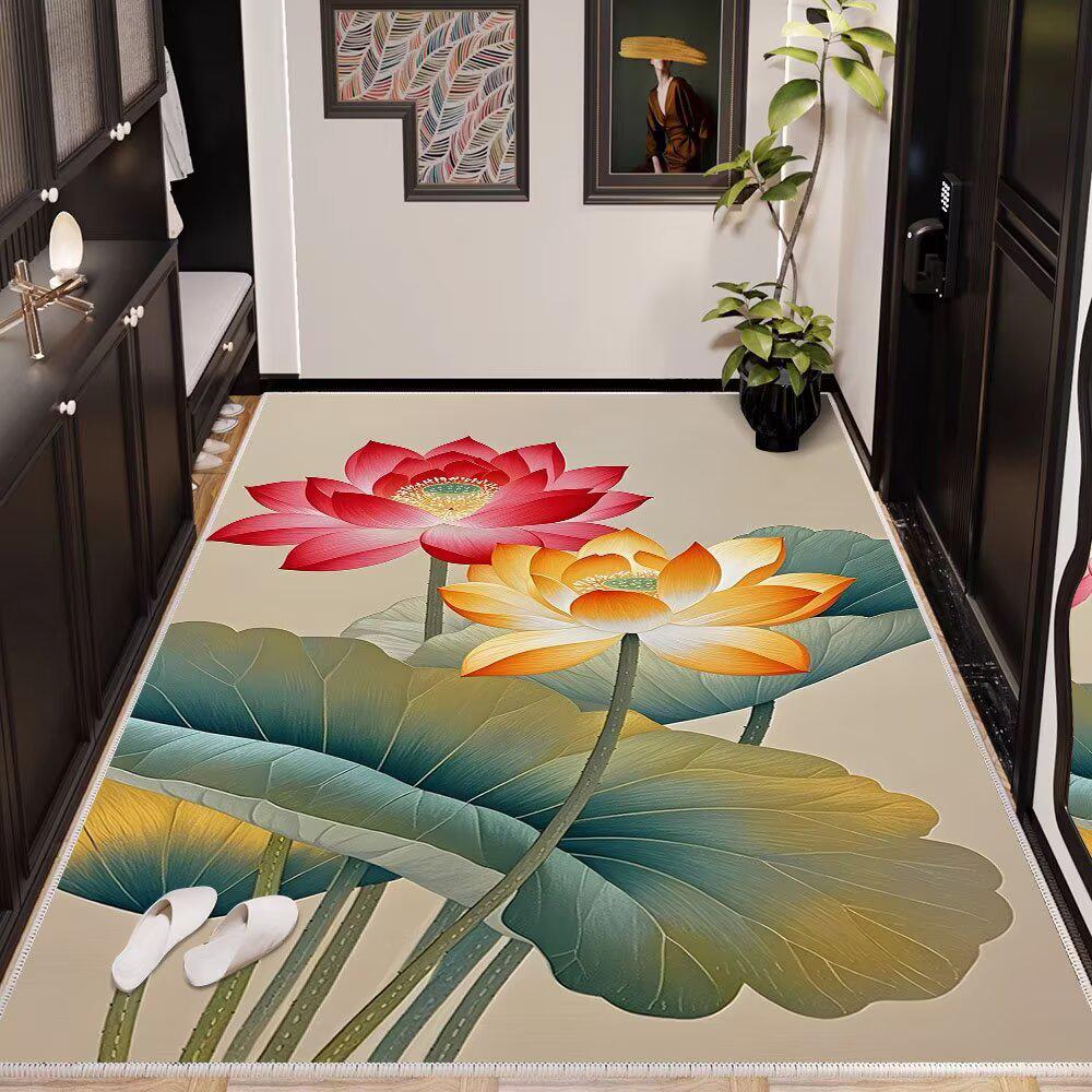 Lotus Flower Waterproof Anti-Slip Entry Mat - Crystal Velvet Hallway Runner