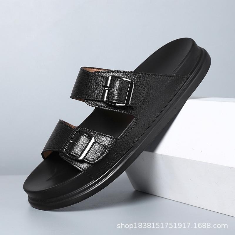 

Модные летние мужские шлепанцы Высококачественные сандалии из коровьей кожи Уличные нескользящие сандалии на платформе Комфортные повседневные шлепанцы для мужчин Слайды 39 чёрный