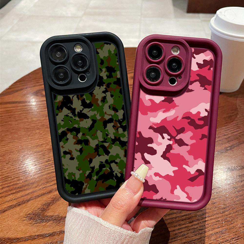 LZ6 Camouflage Camo Design Silicone Phone Case for iPhone 11 13 14 15 16 Pro Max 7 8 16 Plus 12 mini XS Max XR Shockproof Back Cover
