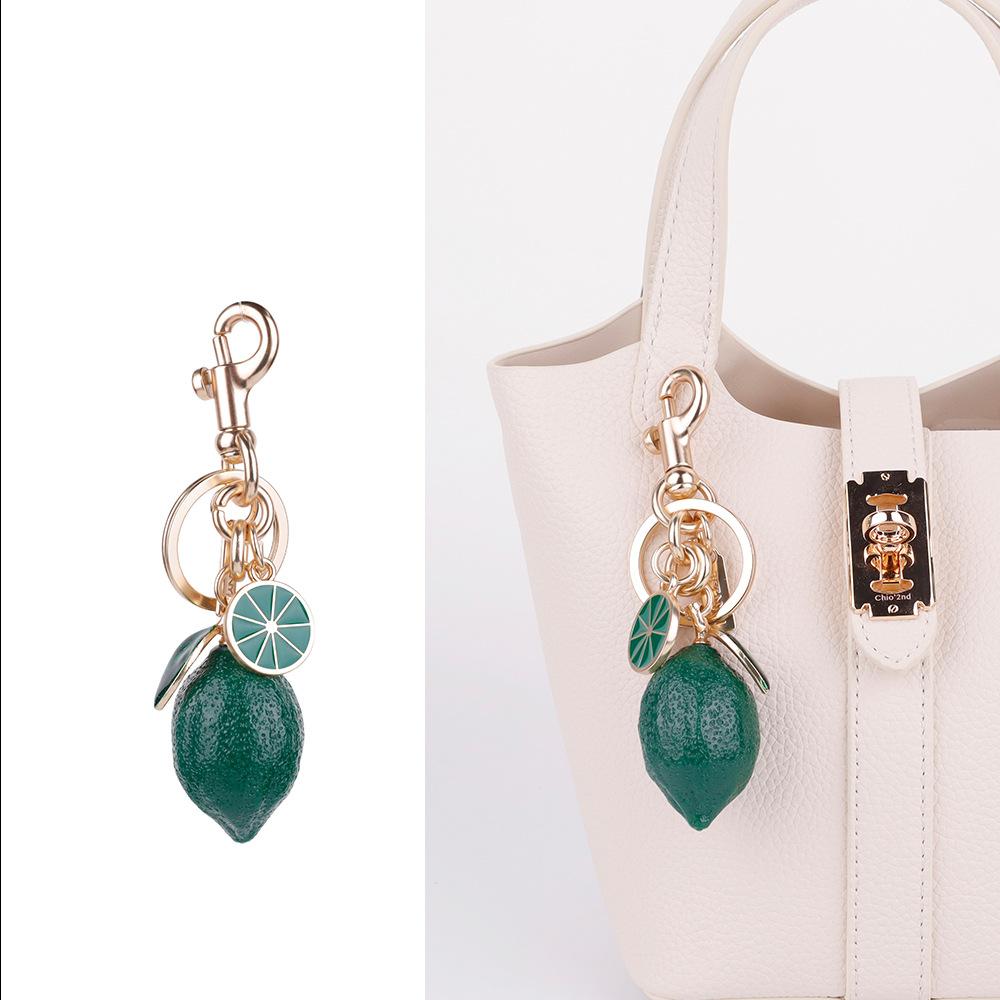 Little Lemon Rhinestone Keychain Trendy Design Creative Artificial Fruit Cute Women's Bag Pendant Car Keychain Ring Cartoon Gift