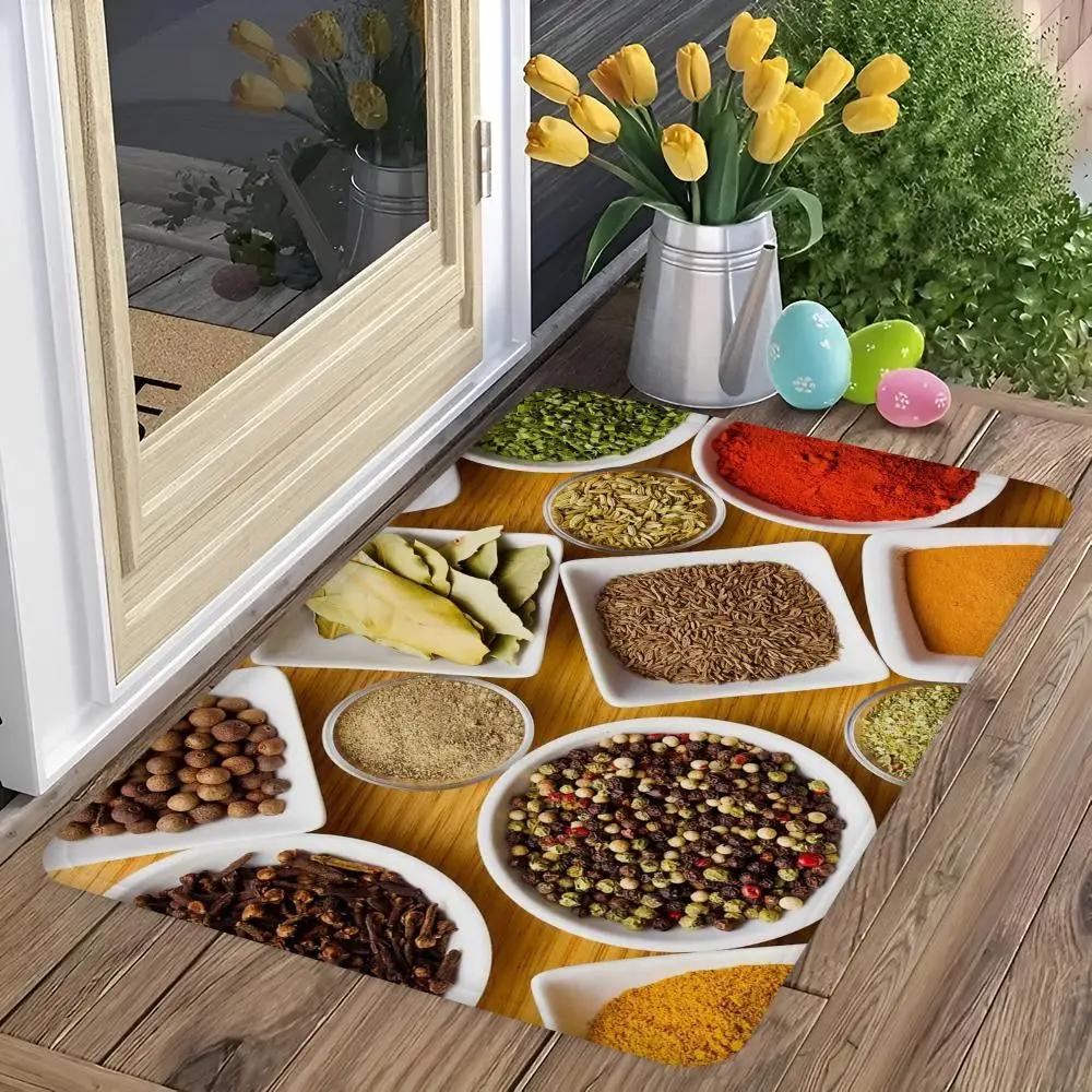 Grains Spices Peppers Pattern Floor Mat Room Mats Washable Non-Slip Living Room Sofa Chairs Area Mat Kitchen Alfombra