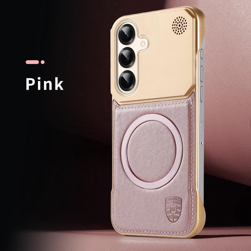 KEYSION Luxury Magnetic PU Leather Aromatherapy Phone Case for Samsung Galaxy S24 S25 Ultra Wireless Charging Borderless Cover
