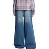 Adidas Originals Retro Distressed Denim Pants Gradient Striped Logo Loose Fit Casual Jeans Daily Streetwear Bottoms Women KE3300