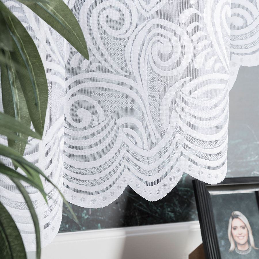 Kinga - Ready-made Jacquard Curtain with Bottom Trim - - White