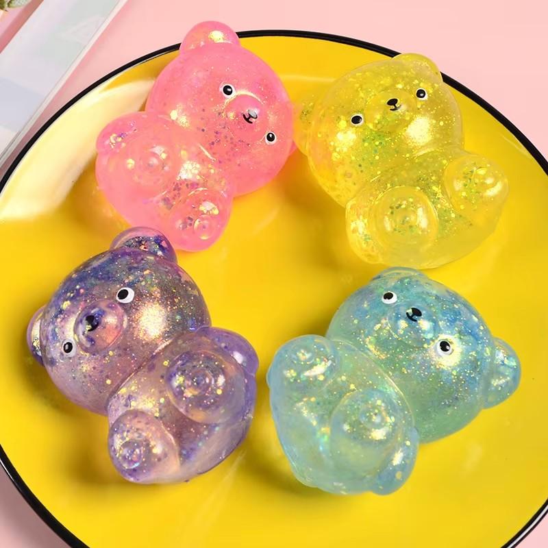 1Pcs Random Glitter Gummy Bear Needoh Small Cute Animal Anti Stress Splat Decompressions Vent Squeeze Toy Bear Prop