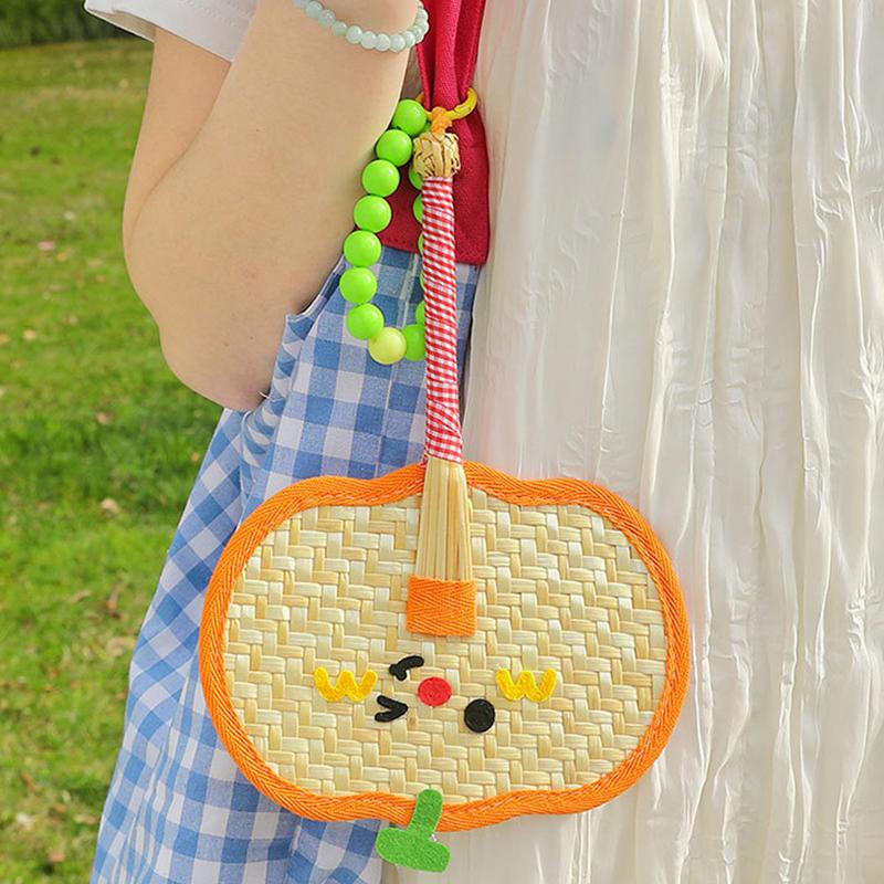 Colorful Handmade Fan Chinese Style Cartoon Shape Straw Bamboo Woven Fan Summer Anti-Mosquito Cooler Handfan Home Decor Pendants
