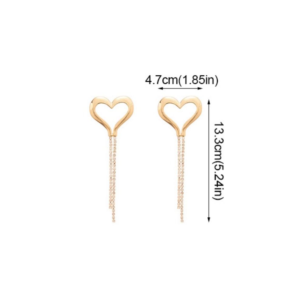 Temperament Heart Earrings Rhinestone Drop Earrings Fashion Long Tassel Earrings  Wedding