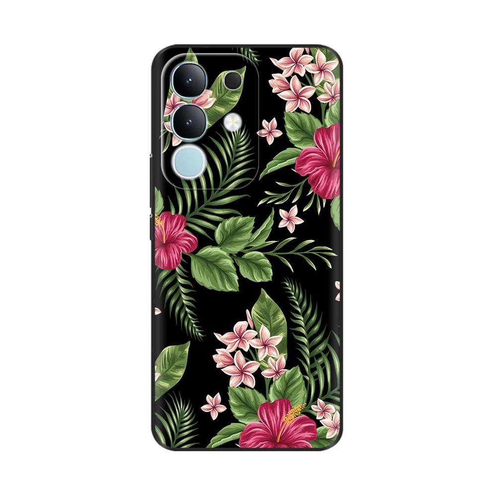 For Vivo Y29 4G Black Back Cover Fashion Flower Butterfly Painting Case Soft TPU Silicone Fundas For Vivo Y29 4G Protect Cover
