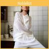 Polyester Knit Sweater With Openwork Lace Design Bell Sleeve Round Neck Summer Layering Top