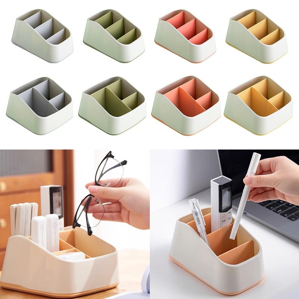 4 Slot Remote Control Holder Trapezoidal Plastic Table Storage Box Multifunctional Lattice Pattern Phone Storage Rack