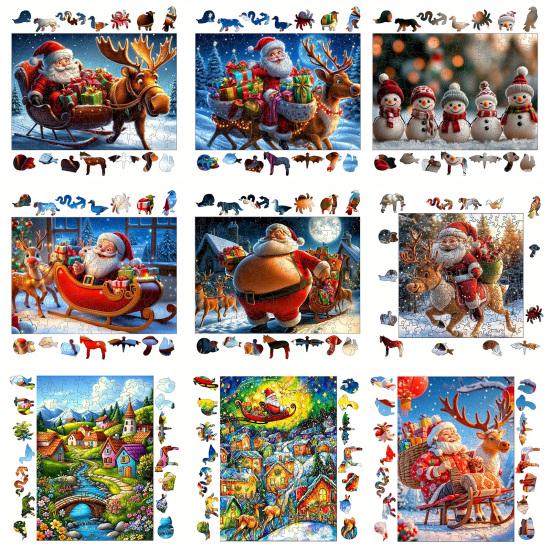 1 Set Puzzle din Lemn de Crăciun Vacanță de Iarnă Moș Crăciun Reni Sanie Puzzle Jucărie Educativă Decor pentru Casă