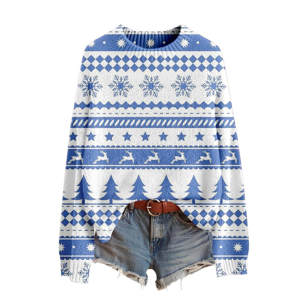 Pulover de Crăciun amuzant pentru femei cu gât rotund, pulover de Crăciun, ținută de Crăciun, pulover urât, costum de Crăciun