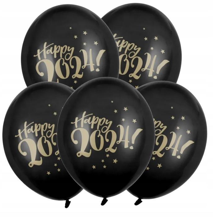 Balloons 30 Happy 2024! Pastel Black 5 pcs