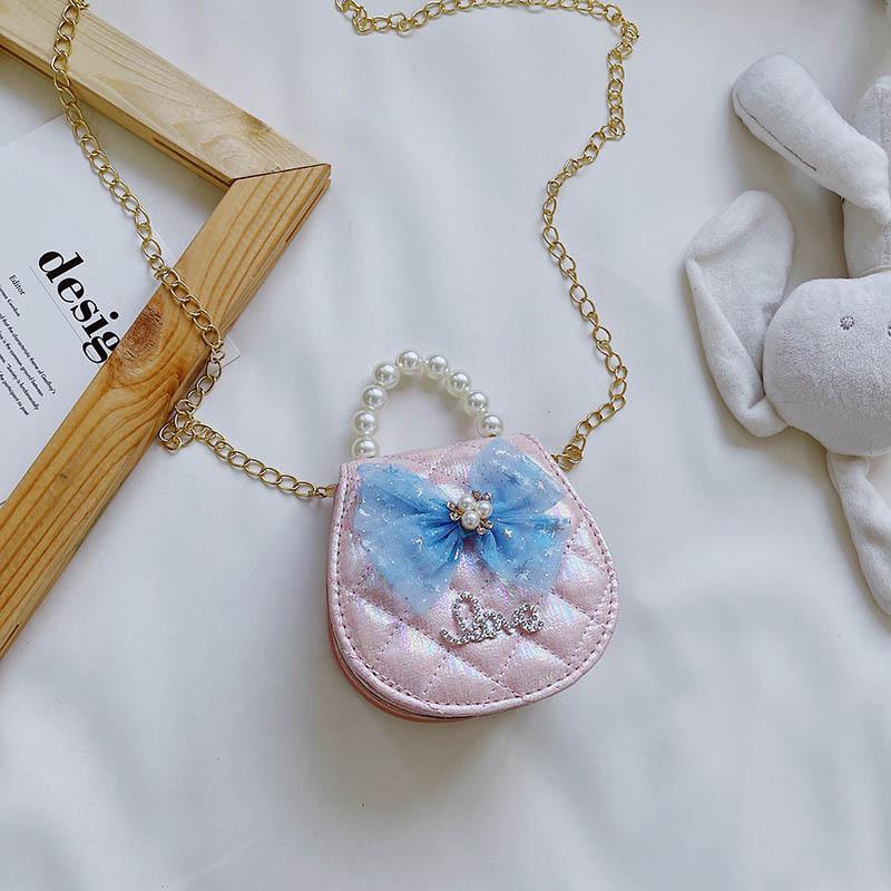 Adorable Mini Pu Leather Princess Handbag For Kids With Stylish Pearl Accents