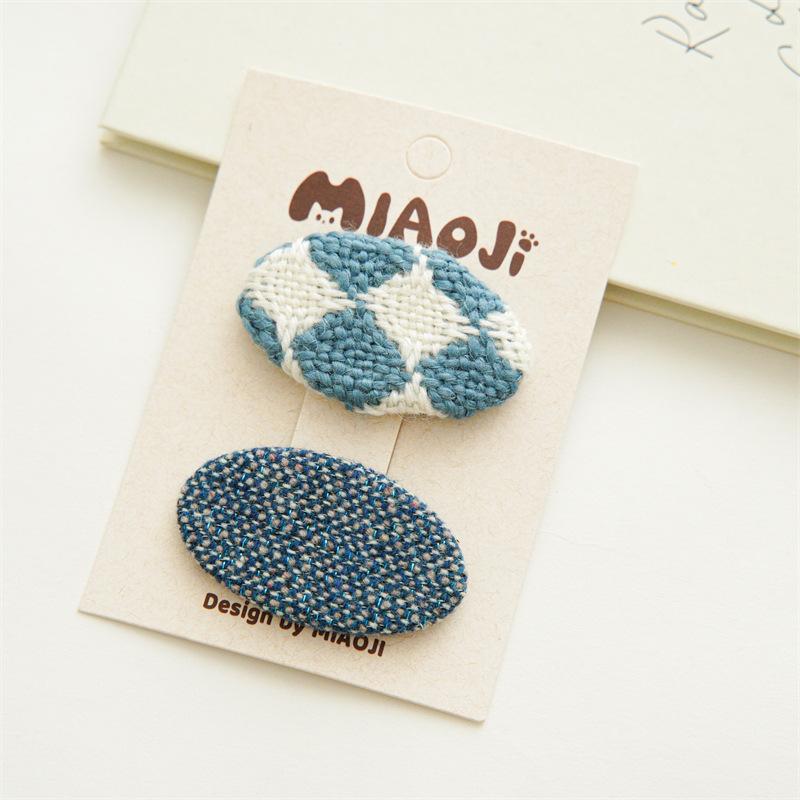 2PCS/Set Vintage Plaid Hair Clips Cute Geometric Knit Fabric Hairpins Barrettes Hair Accessories For Women Girls Baby Hair Clamp