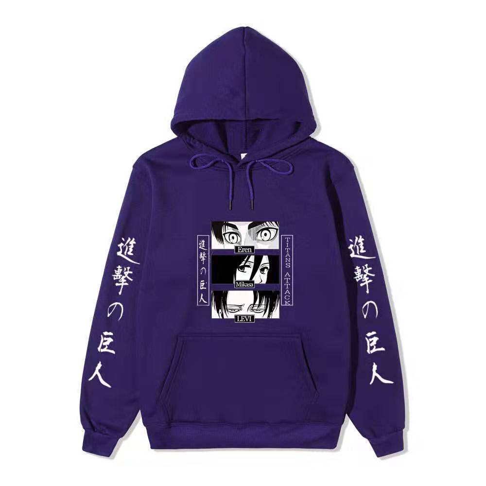 Unisex Attack on Titan Hoodie, Eren Mikasa Levi Anime Eyes Graphic Print Long Sleeve Pullover Hooded Sweatshirt Streetwear