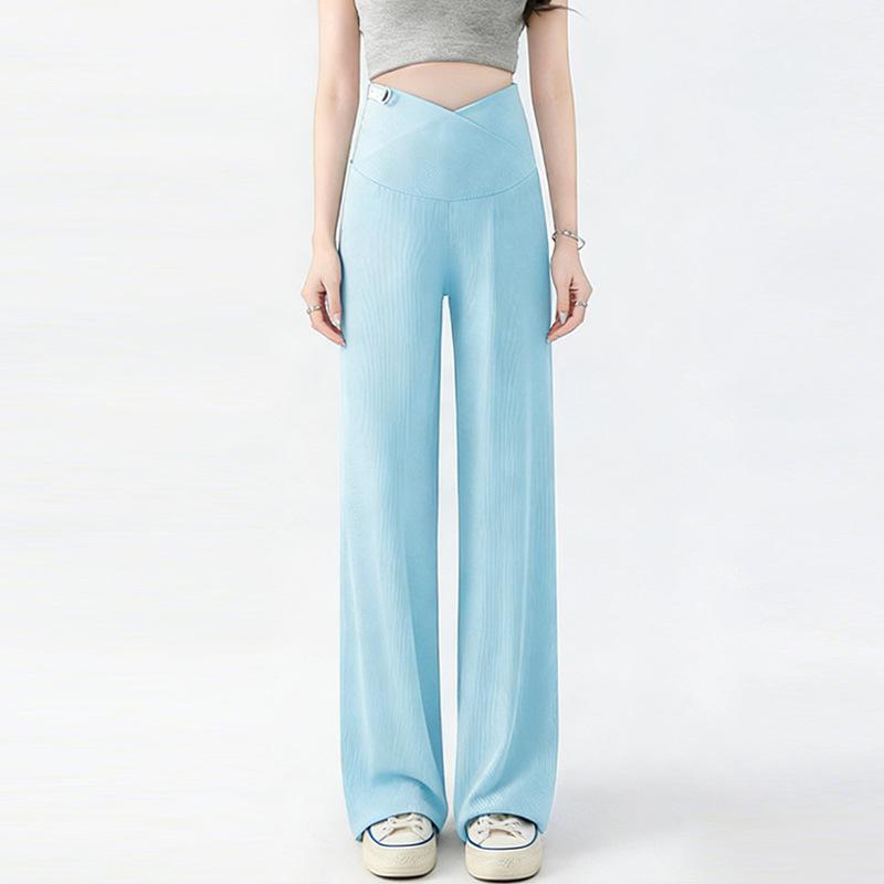 Plus Size Ice Silk Maternity Wide Leg Pants - New Fashion Loose Fit XXL небесно-голубой