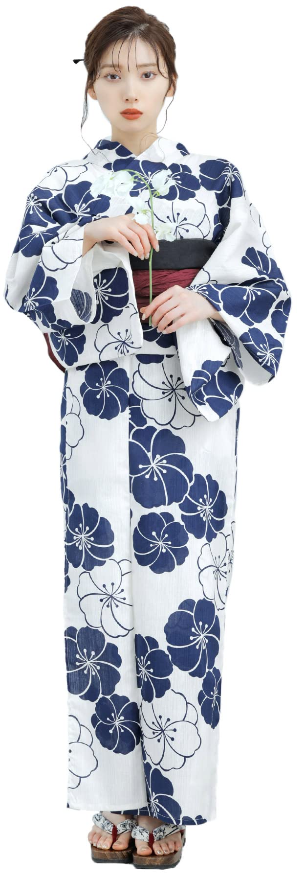 (Dita) Dita Women s Yukata 5-Piece Set: Navy, Blue, Red, White, Goldfish, Camellia, Plum Blossom, Flower, Japanese Style, Retro, Watercolor, Bold,