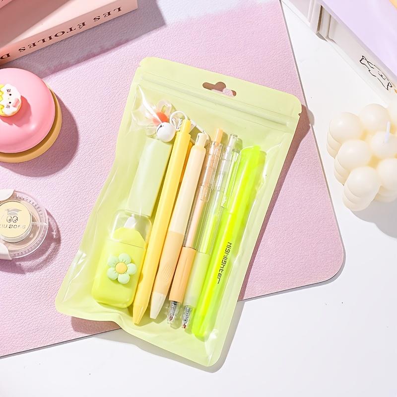 8Pcs Stationery Set with Pencils, Ballpoint Pens, Erasers and Pendants. 5 Styles Optional for Writing and Decorating.