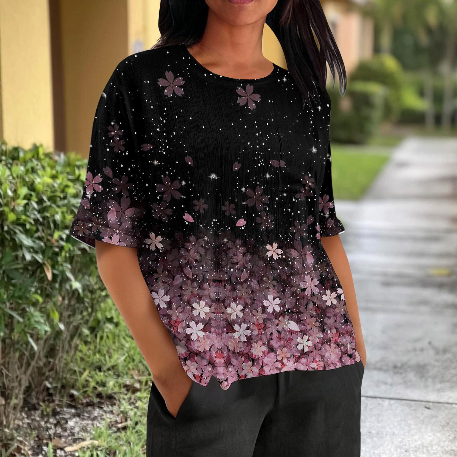 

Fashionable Women s T-shirt Short Sleeved Casual Top With Pockets, Striped Checkered Print Round Neck Lightweight Top XXXL жовтий