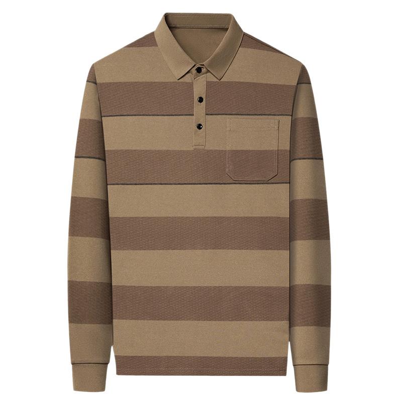 Men S Long Sleeve Striped Polo Shirt Pocketed Casual Top For Middle Aged