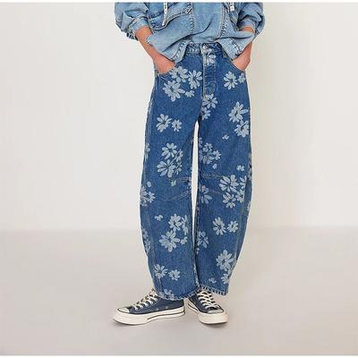 Printed Denim Pant Women Versatile Loose Low Waist Straight Cowboy Long Trousers Female 2025 Spring Vintage Streetwear Jeans