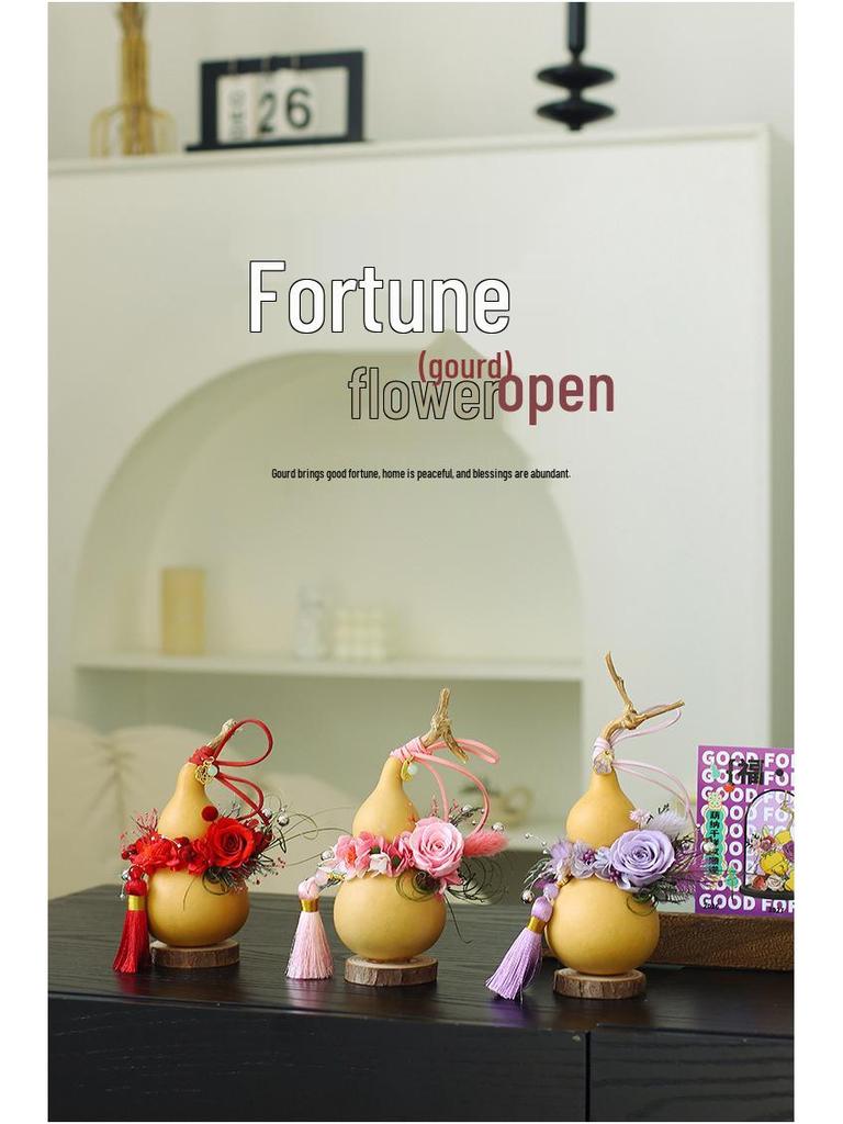 Lu Yi Handmade Eternal Flower Fortune and Prosperity Car Hanging Pendant - Chinese Style New Year Blooming Rose Gourd Decor.