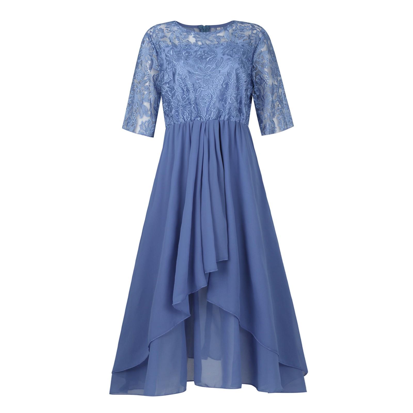 

Женское платье шифоновое элегантное кружевное лоскутное платье с вырезом длинное платье вечернее платье подружки невесты XXXL фиолетовый