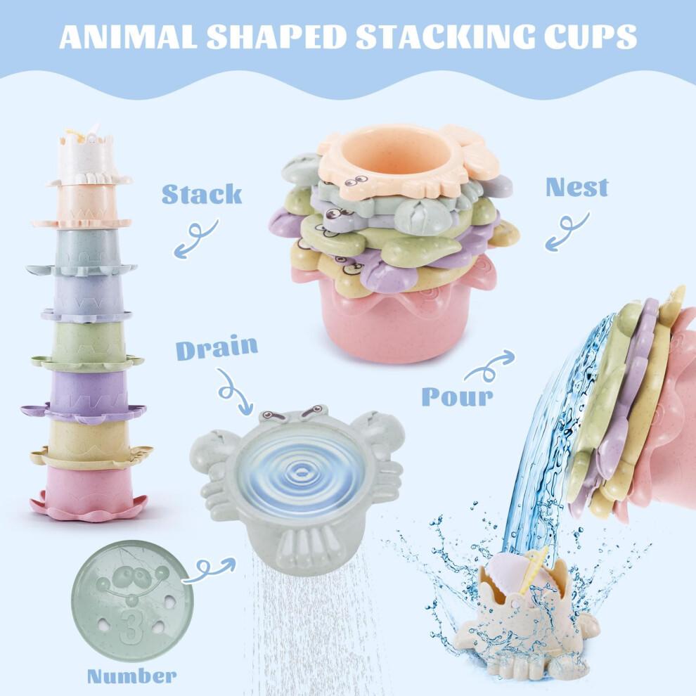 Chinloca Baby Badespielzeug für 1-3 Jährige, Kinder Kleinkind Schimmelfrei Wasserspiel Pool Spielzeug, Bade Wasserspielzeug mit Badebooten/Stapelbechern/Spritzern