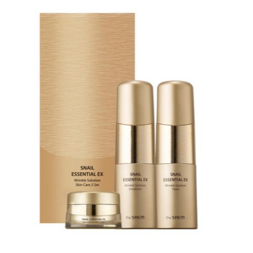The Saem Snail Essential EX Wrinkle Solution Skincare Set Anti-Aging Moisture Care (Skin 150ml + Emulsion 150ml + Cream 30ml)