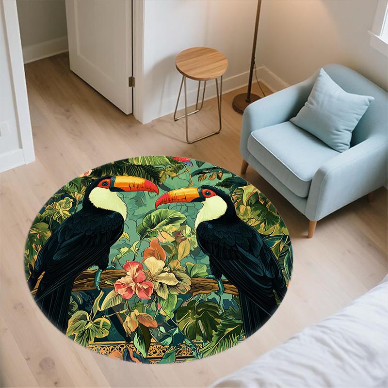 Two Toucans,Round Area Rug,Carpet Rug for Living Room Bedroom Sofa Playroom Decor,Non-slip Floor Mat