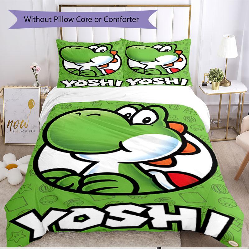 3pcs Duvet Cover Set (1*Duvet Cover + 2*Pillowcase, Without Core), Yoshi Print Soft All‑Season Bedding Set, Home Bedroom Decor Gift